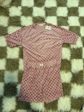 Forever French Brand Pink Checkered Lounge Set - Short Sleeve Top & Shorts
